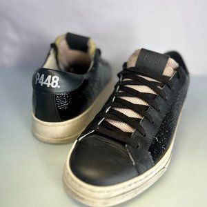 P448 Black Embossed Leather Sneakers